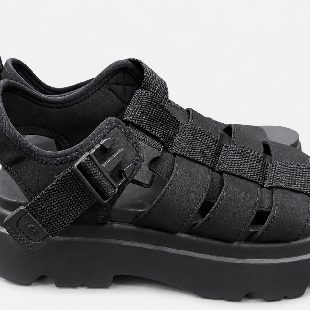 UGG Black Platform Strappy Fisherman Sandals with Buckle